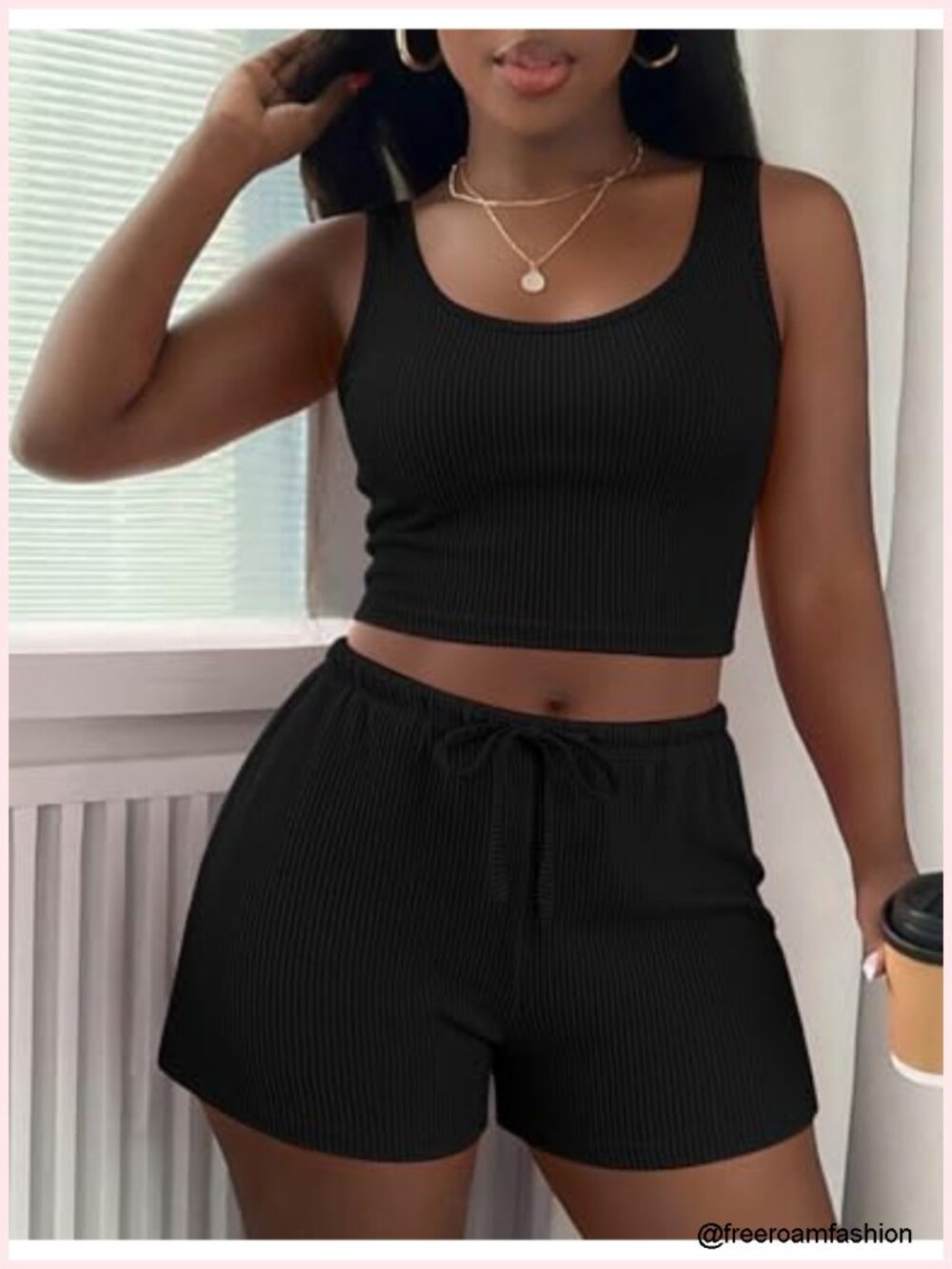3 Piece Lounge Set Twisted Rib Knit Crop Top Shorts & Pants Set With Pockets - Picture 3 of 6